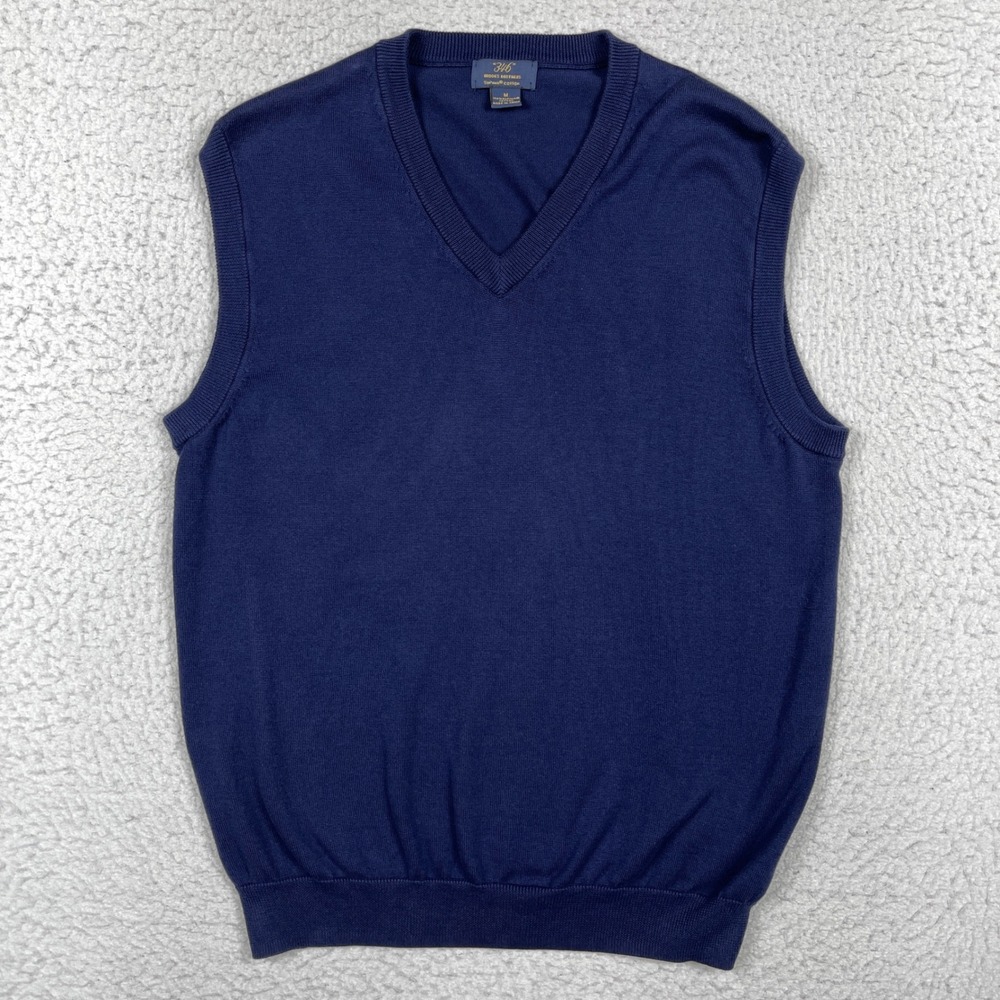 Brooks Brothers Sweater Vest Mens M Navy Blue V Neck Supima Cotton Preppy Ivy